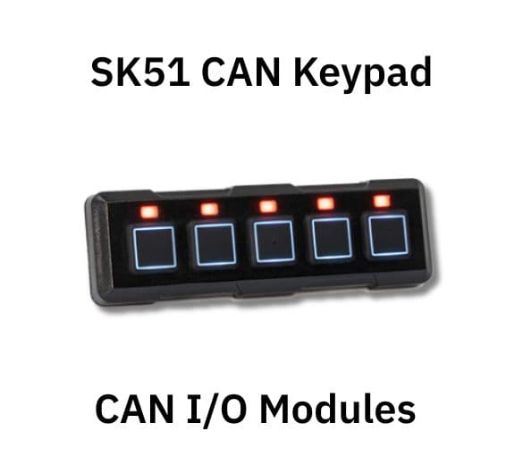 SK51 CAN Keypad with five illuminated square buttons and red indicator lights above each, for CAN I/O Modules.